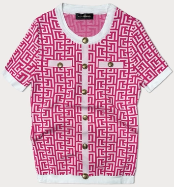 Bluzka z dzianiny z krótkim rękawem fuksja (009)