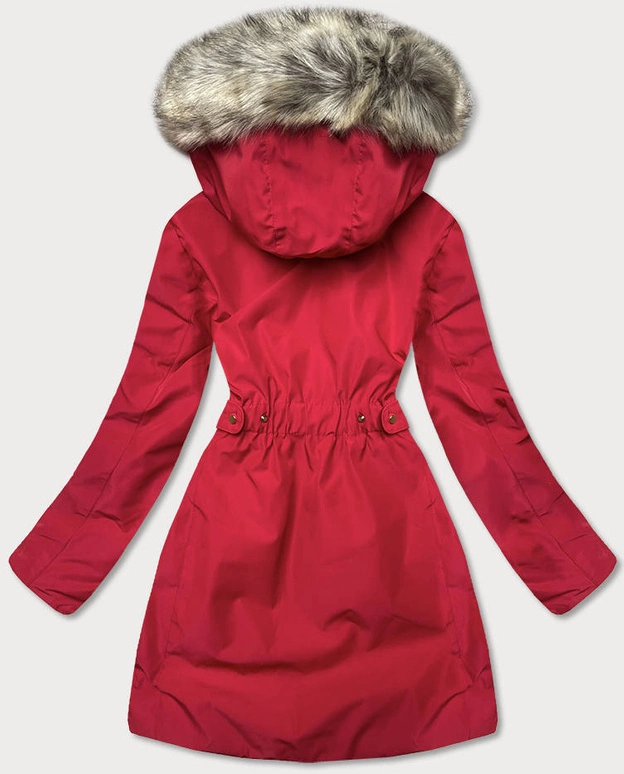 PARKA DAMSKA ZIMOWA NA MISIU CZERWONO-BEŻOWA (B2714-4)
