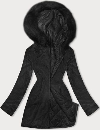 Dwustronna kurtka damska pikowana - futro czarna (H-897-01)