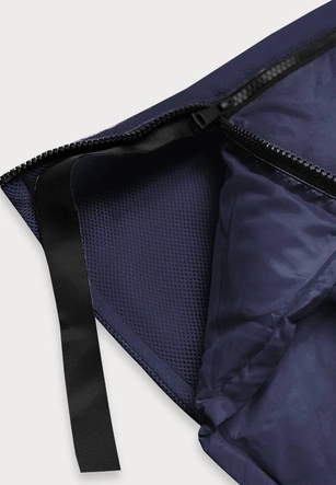 Długa kurtka zimowa z łączonych materiałów granatowa (jin-210)