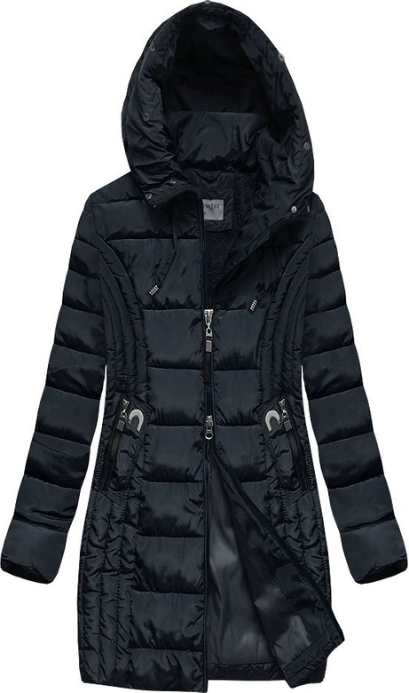 DŁUŻSZA DAMSKA KURTKA Z KAPTUREM GRANATOWA (B2620-30)