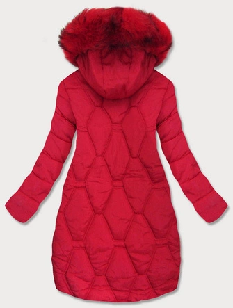 PIKOWANA KURTKA DAMSKA ZIMOWA Z OZDOBNYMI TAŚMAMI CZERWONA (20163)