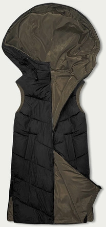 Długa kamizelka damska czarny-khaki (V772G)