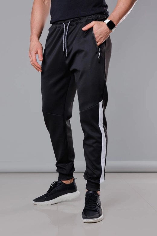 Męskie spodnie dresowe z wstawkami czarny-biały (8K172)