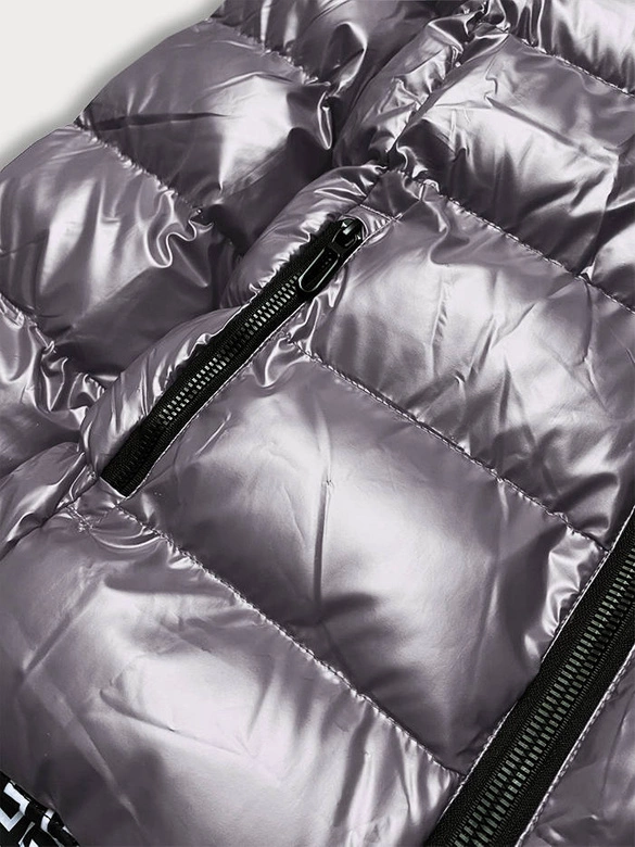 Metaliczna kurtka damska z kapturem szara (xw808x)