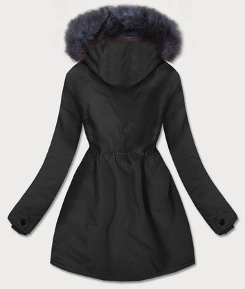 Wodoodporna parka damska na futerku czarno-szara (m-933)