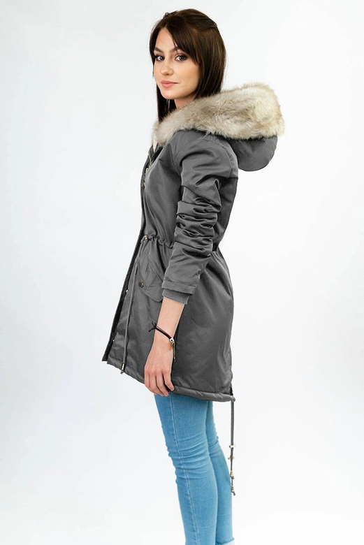 DAMSKA PARKA ZIMOWA NA FUTERKU CIEMNOSZARA (B508)
