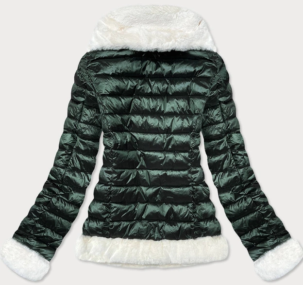 Kurtka damska z futrzanym kołnierzem ciemnozielona (j9-008)