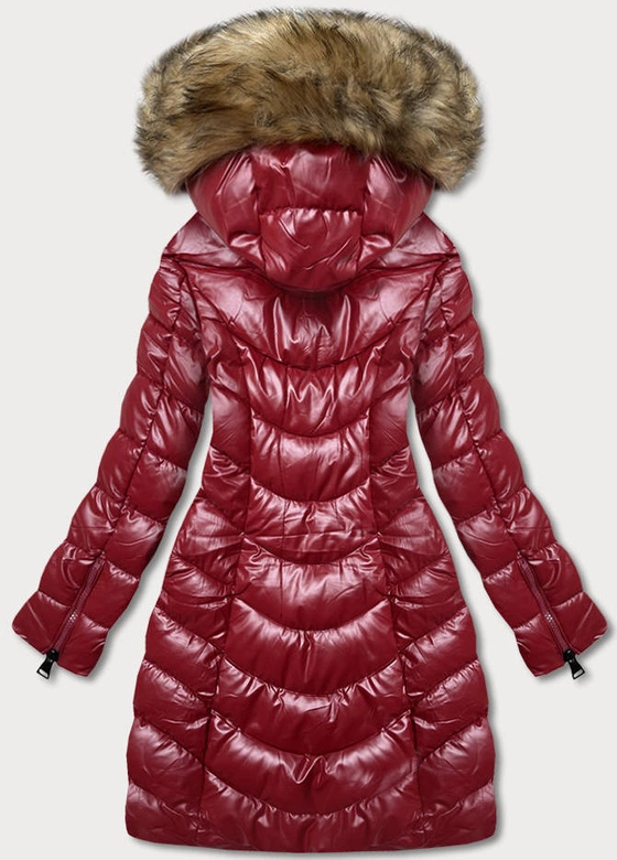 Puchowa kurtka zimowa damska czerwona ciemna (M-21006)