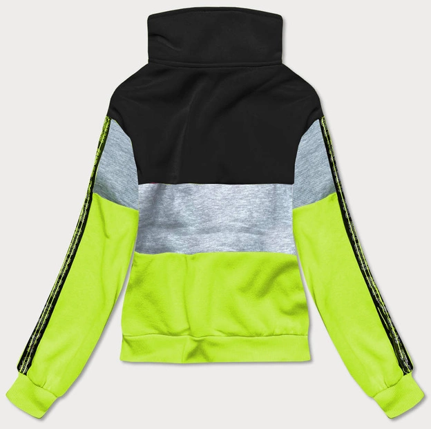 Bluza sportowa damska z rozpinaną stójką czarno-zielona (26019)