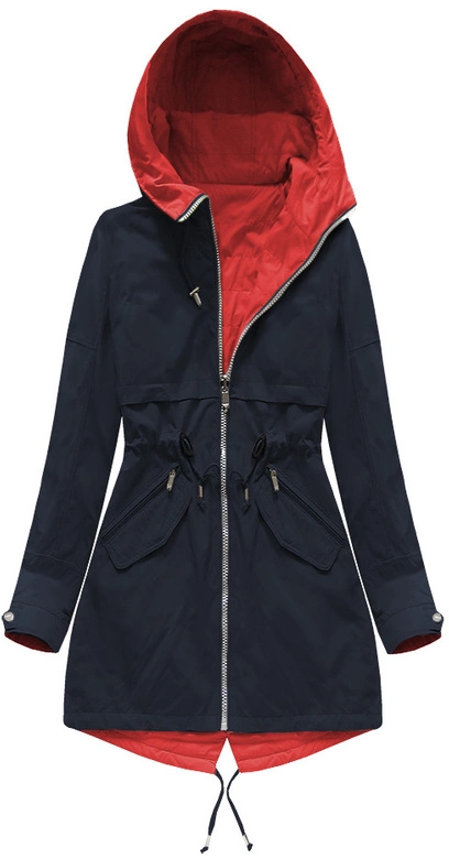 DWUSTRONNA PARKA Z KAPTUREM GRANATOWO-CZERWONA (W0236)