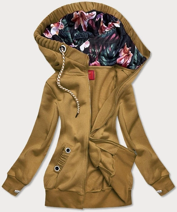 BLUZA DAMSKA Z OZDOBNYM KAPTUREM MUSZTARDOWA (AMG645-1)