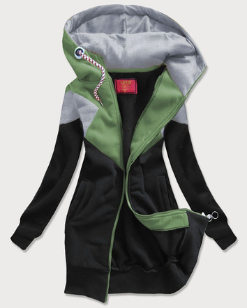TRÓJKOLOROWA BLUZA DAMSKA KHAKI-SZARO-CZARNA (701)