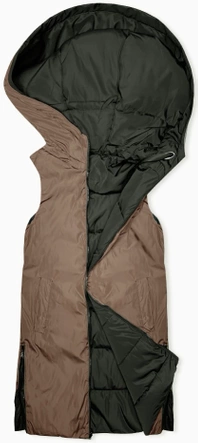 Długa kamizelka damska dwustronna khaki-beż (B8248-11)