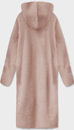 Długa wełniana narzutka alpaka z kapturem beż (M105-1)