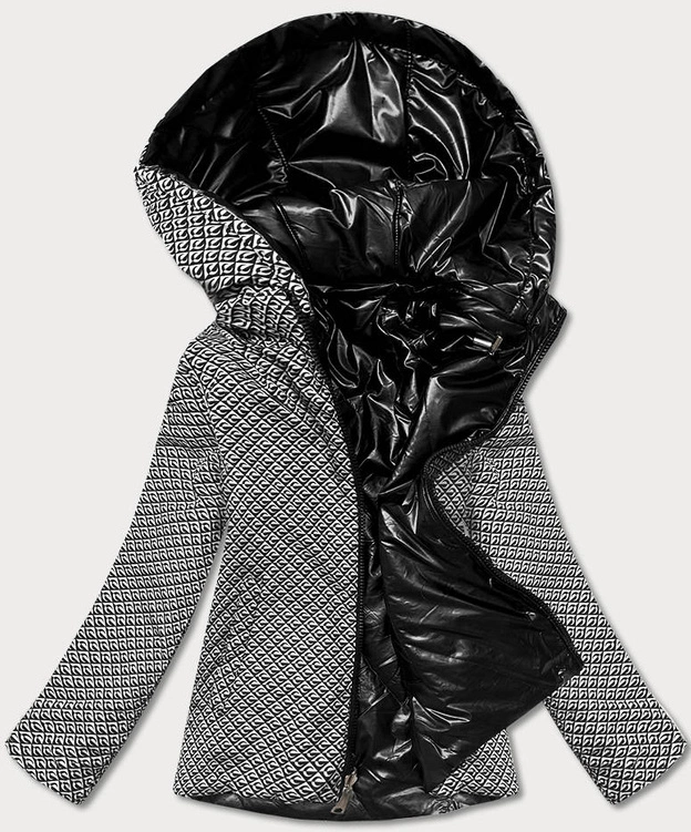 Krótka błyszcząca kurtka damska czarna (w586-1)