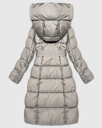 Długa gruba kurtka zimowa z paskiem Minority beżowa (P3-6033-62)