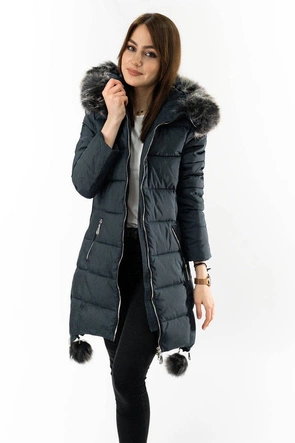 KURTKA DAMSKA ZIMOWA Z WYDŁUŻONYMI BOKAMI GRAFITOWA (GWW1716X)