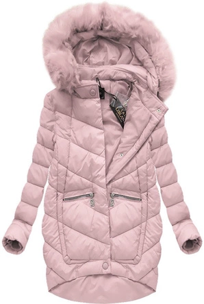 ASYMETRYCZNA KURTKA Z KAPTUREM PUDROWY RÓŻ (7681)