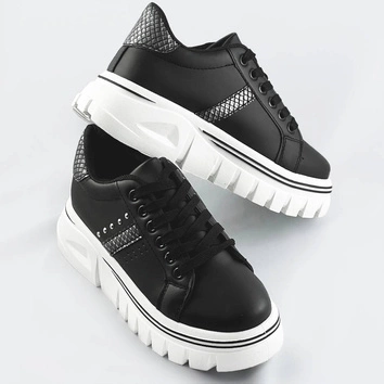 Damskie sneakersy na traktorowej podeszwie czarne (88-25)