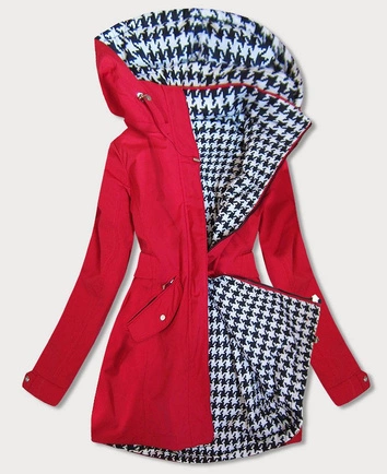 DWUSTRONNA TALIOWANA KURTKA DAMSKA CZERWONA-PEPITKA (W350)