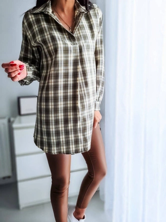 LUŹNA TUNIKA W KRATĘ KHAKI (672/4ART)