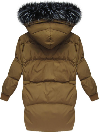 KURTKA OVERSIZE Z PUCHEM NATURALNYM KARMELOWA (7090)