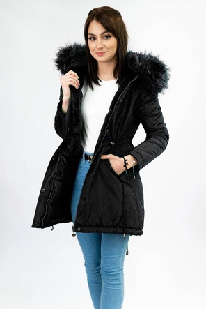 DWUSTRONNA DAMSKA PARKA ZIMOWA WELUROWA CZARNA (7911)