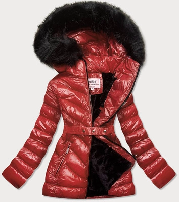 Błyszcząca kurtka zimowa na misiu bordowa (w673)