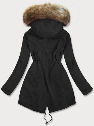 DAMSKA PARKA ZIMOWA NA MISIU CZARNO-BRĄZOWA (W378BIG)