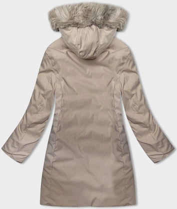 Zimowa dwustronna kurtka damska z kapturem khaki-beż (B8203-11046)