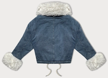 Krótka damska kurtka jeansowa na futrzanej podszewce J Style niebieski/biały (11Z8219)