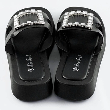 Damskie klapki z cyrkoniami czarne (cm-50)