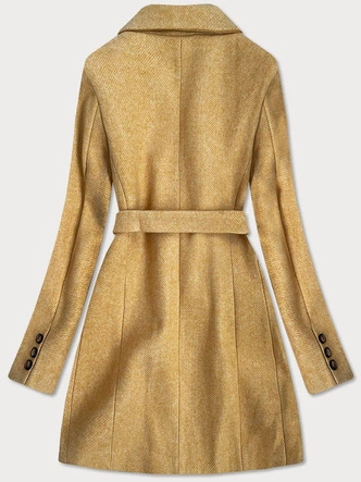 Klasyczny damski płaszcz z domieszką wełny żółty (2715)