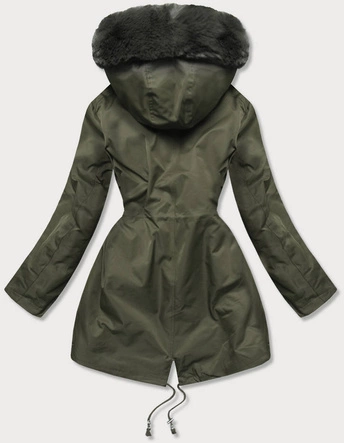 KURTKA ZIMOWA DAMSKA Z FUTRZANĄ PODSZEWKĄ KHAKI (B2718-11)