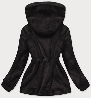 Futrzana kurtka damska z kapturem czarna (br9596-1)
