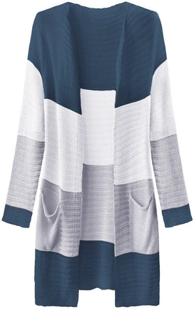 AŻUROWY KARDIGAN Z KIESZENIAMI NIEBIESKO-BIAŁY (221ART)