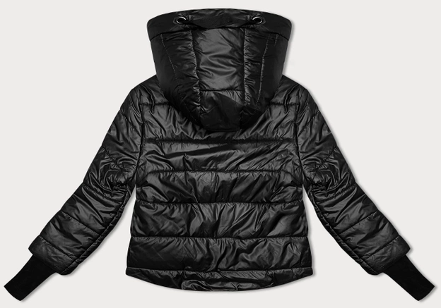 Krótka kurtka damska z dzianinowymi ściągaczami S'West czarna (B8189-1)