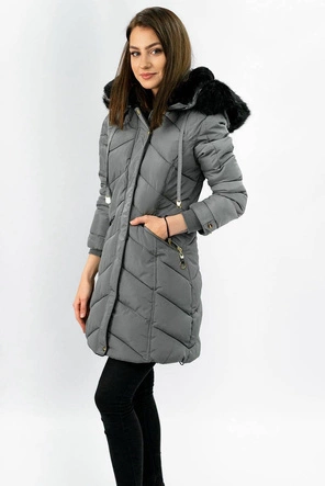 Pikowana kurtka damska zimowa z kapturem szara (w732)
