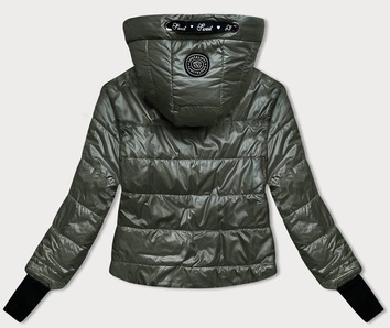 Krótka kurtka z dzianinowymi rękawami khaki (B8188-11)