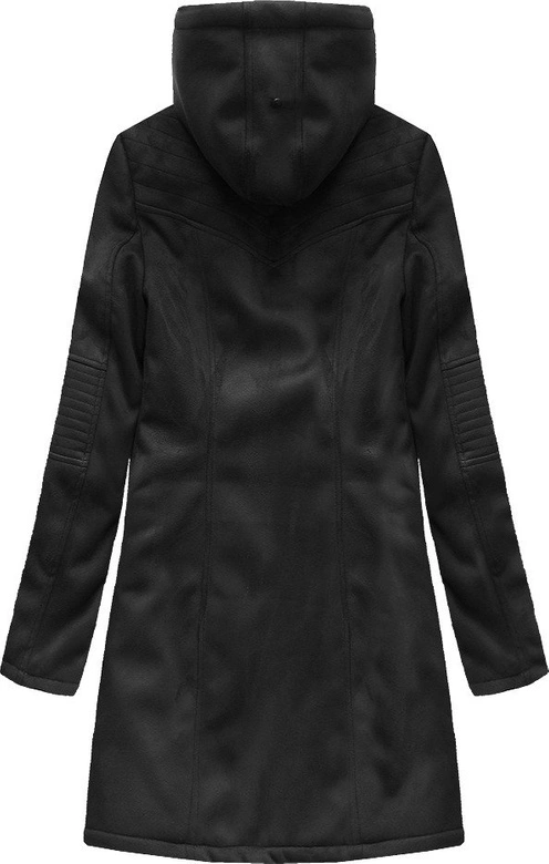 ZAMSZOWA DAMSKA KURTKA ZIMOWA Z KAPTUREM CZARNA (6516BIG)