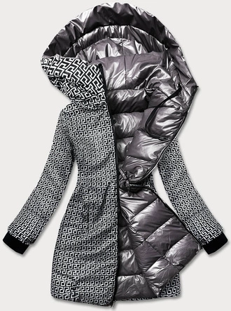 Metaliczna kurtka dwustronna damska szara (b8070-70)