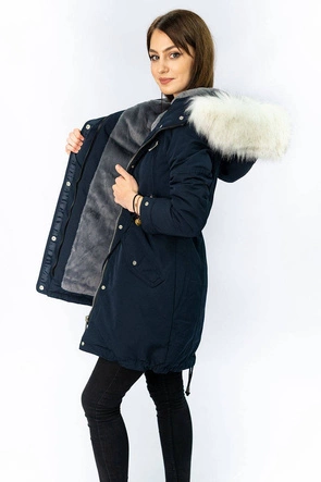 DAMSKA PARKA ZIMOWA NA MISIU GRANATOWA (W378)