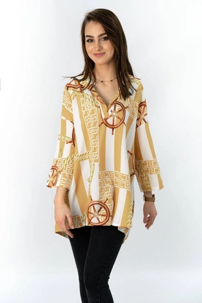 KOSZULA OVERSIZE WE WZORY BIAŁO-KARMELOWA (301ART)