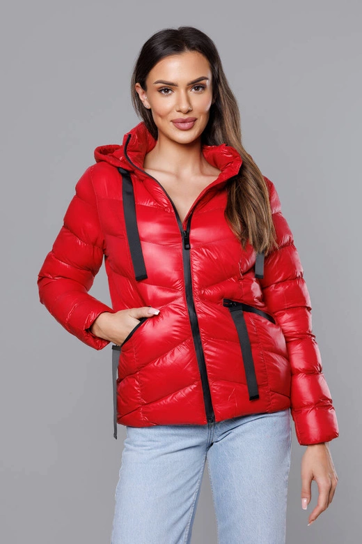 Krótka kurtka zimowa damska czerwona (23066-(270)(1))