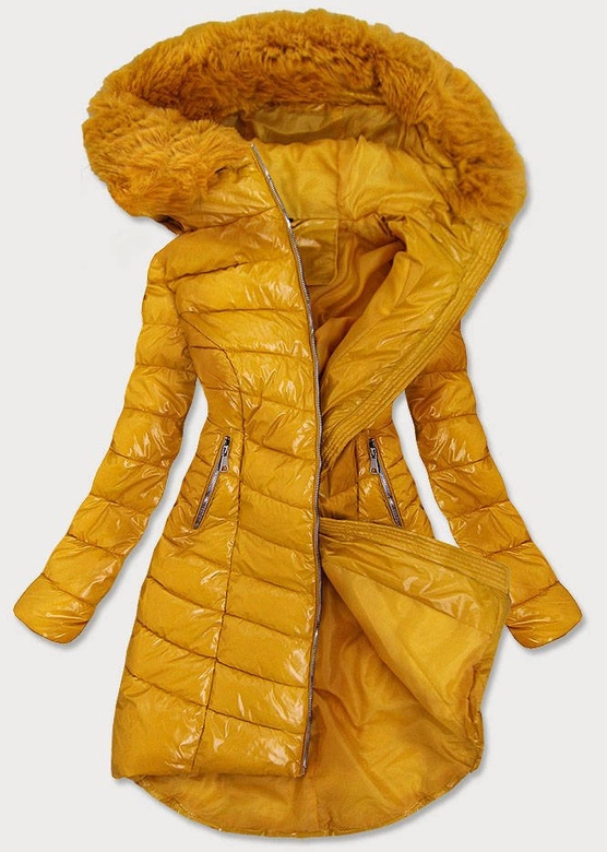 ASYMETRYCZNA DAMSKA KURTKA ZIMOWA ŻÓŁTA (F7052)