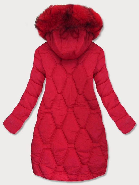 PIKOWANA KURTKA DAMSKA ZIMOWA Z OZDOBNYMI TAŚMAMI CZERWONA (20163)