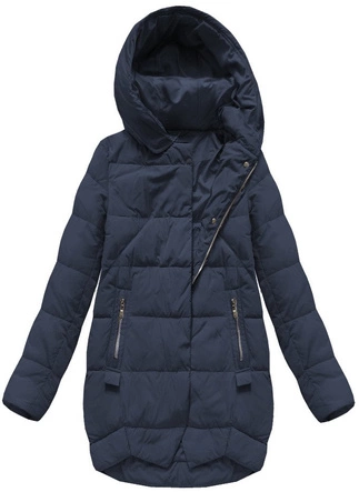 KURTKA Z PUCHEM NATURALNYM GRANATOWA (8071)