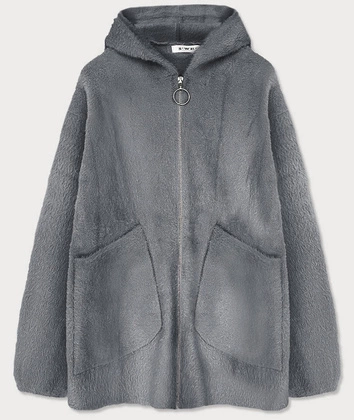 NARZUTKA KURTKA Z KAPTUREM A'LA ALPAKA SZARA (B3009)