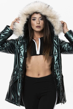 DAMSKA BŁYSZCZĄCA KURTKA PRZEJŚCIOWA ZIELONA (19143)